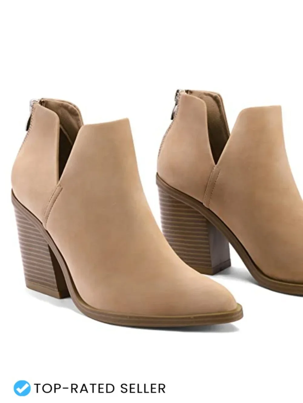 Slip on Cutout Pointed Toe Chunky Stacked Mid Heel Ankle Booties